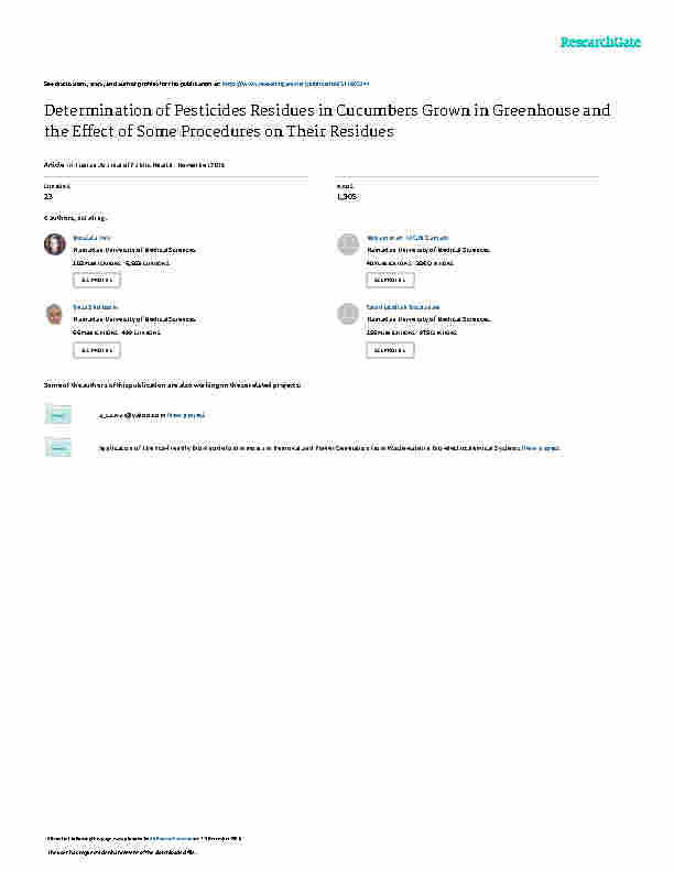 Article_Determination of Pesticides Residues in Cucumbers Grown in Greenhouse and the Effect of Some Procedures on Their Residues