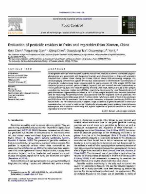 Article_Evaluation of pesticide residues in fruits and vegetables from Xiamen, China