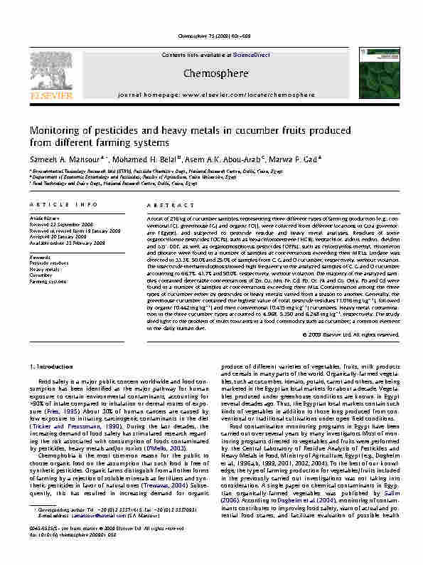 Article_Monitoring of pesticides and heavy metals in cucumber fruits produced form different farming systerm