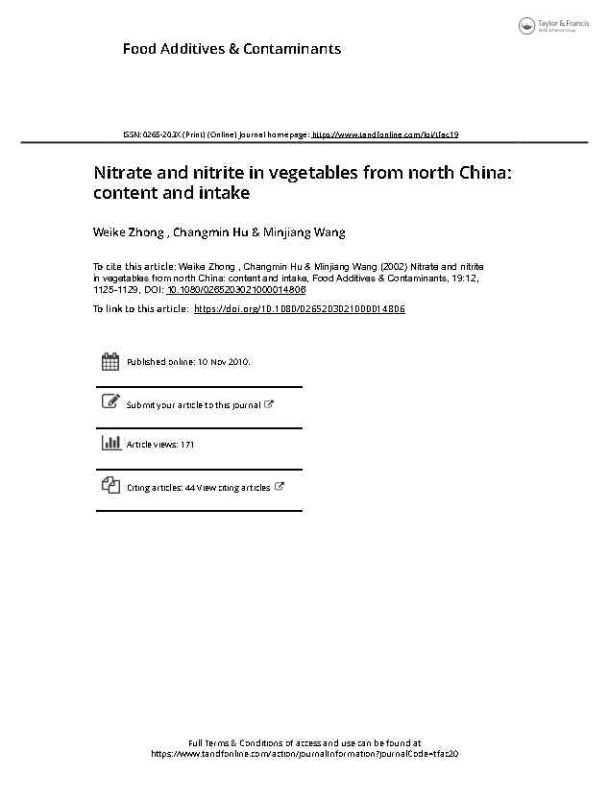 Article_Nitrate and nitrite in vegetables from north China