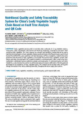 Article: Nutritional Quality and Safety Traceability System for China's Leafy Vegetable Supply Chain Based on Fault Tree Analysis and QR Code