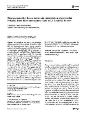 Article_Risk assessment of heavy metals via consumption of vegetables collected from different supermarkets in La Rochelle, France_2016