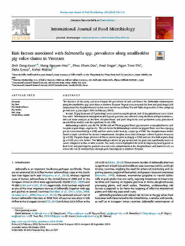 Article_Risk factors associated with Salmonella spp. prevalence along smallholder pig VC in Vietnam_2018