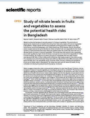 Article_Study of nitrate levels in fruits and vegetables to assess the potential health risks in Bangladesh