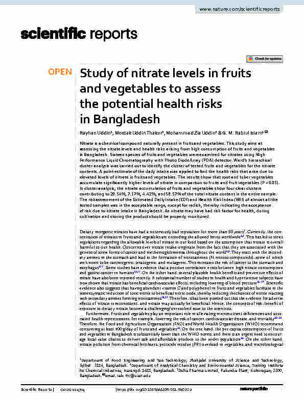 Article_Study of nitrate levels in fruits and vegetables to assess the potential health risks in Bangladesh