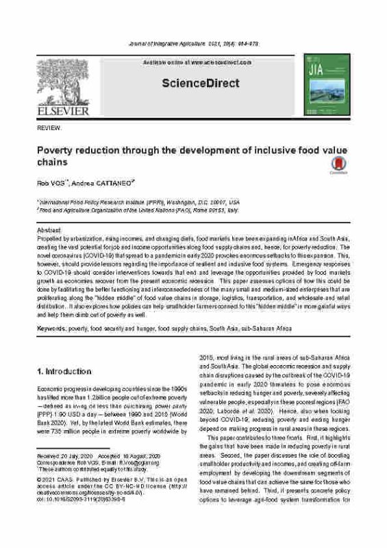 Article_Poverty reduction through the development of inclusive food value chains